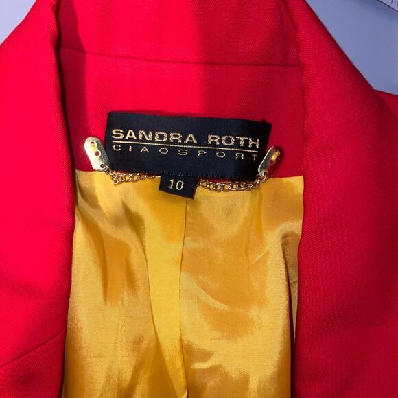 Sandra Roth Ciao Sport Women's 10 Red Pure Wool Yellow Lined Pocketed Mid Blazer - Picture 6 of 8